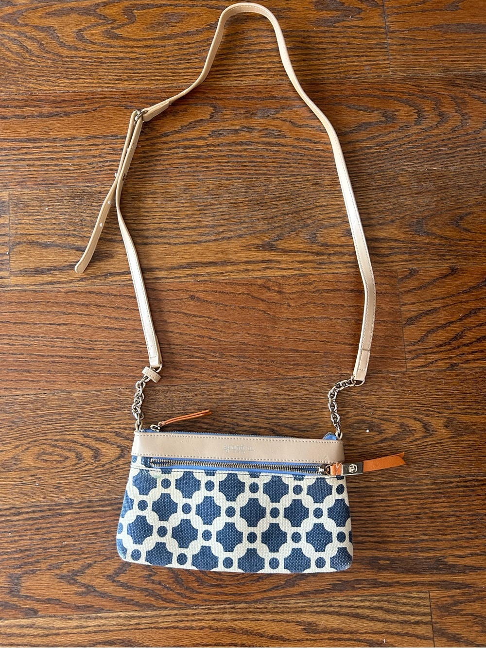 Spartina 449 Blue Pattern Crossbody Bag with Cream Strap